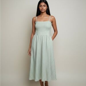 Green & White Gingham Maxi Dress